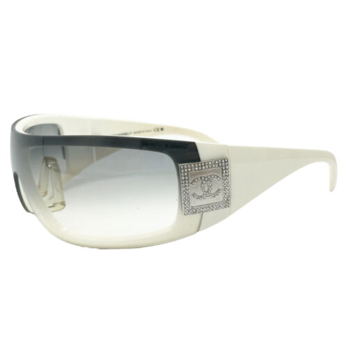 Vintage Chanel Diamante Shield Sunglasses in White / Grey Ombre | NITRYL
