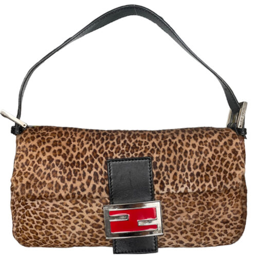 Vintage Fendi Leopard Print Ponyhair-Style Shoulder Baguette Bag | NITRYL