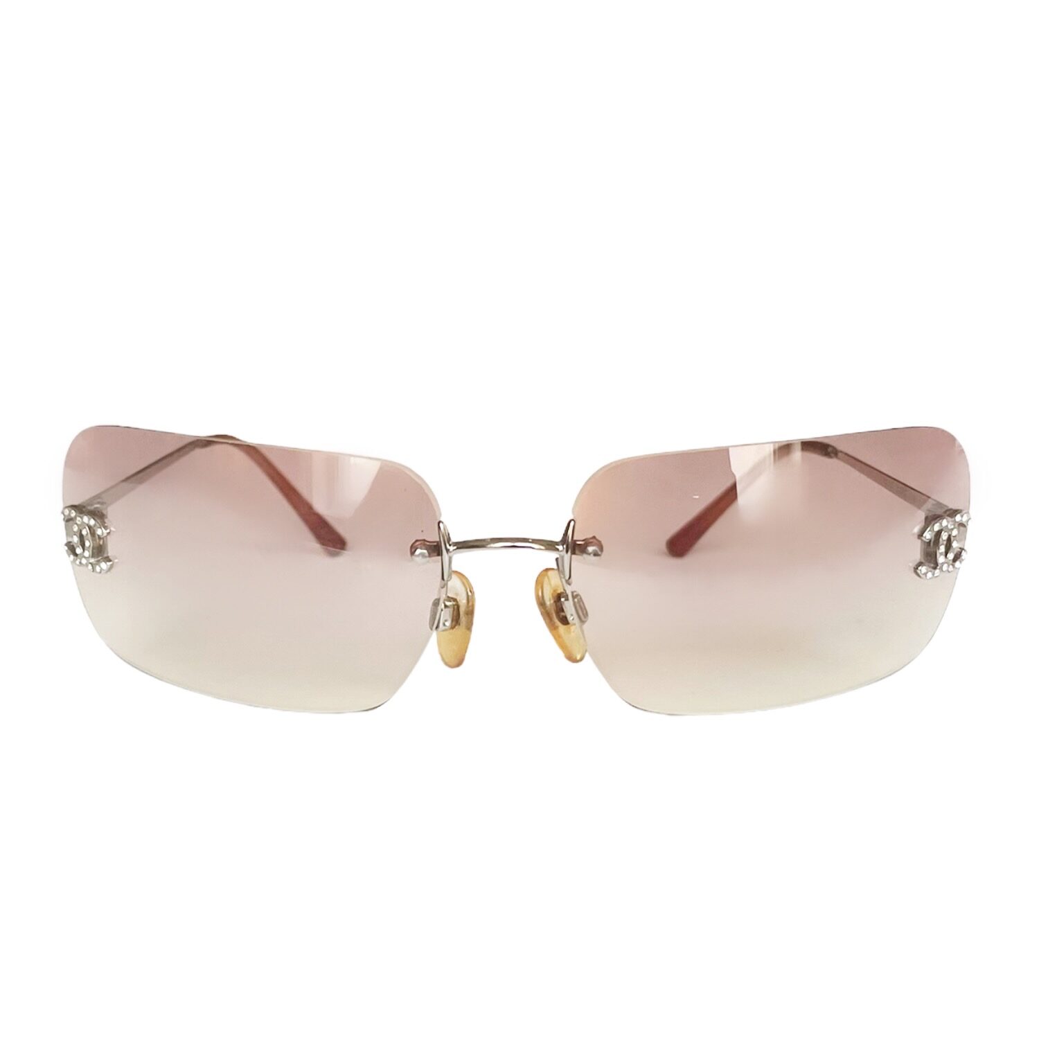 Vintage Chanel Diamant Ombre Rimless Sunglasses in Baby Pink | NITRYL