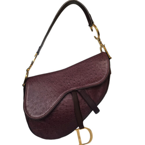 Vintage Dior Ostrich Leather Should Saddle Bag in Purple / Maroon | NITRYL
