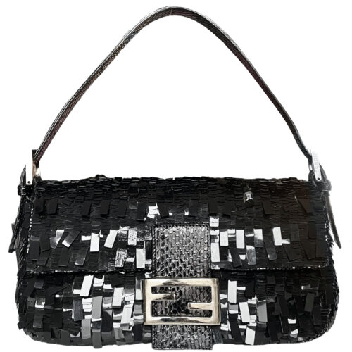 Vintage Fendi Sequin Shoulder Baguette Bag in Black | NITRYL