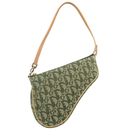 Vintage Dior Trotter Monogram Shoulder Saddle Bag in Olive Green | NITRYL