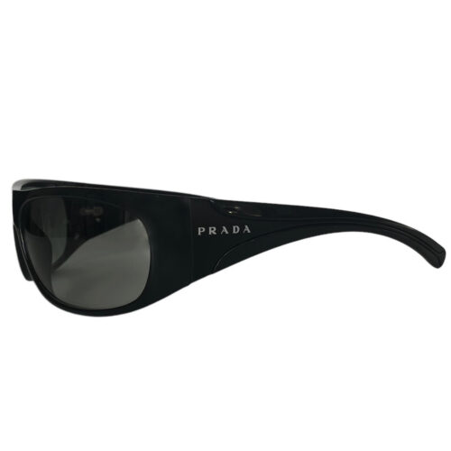 Vintage Prada Logo Wraparound Sunglasses in Black | NITRYL