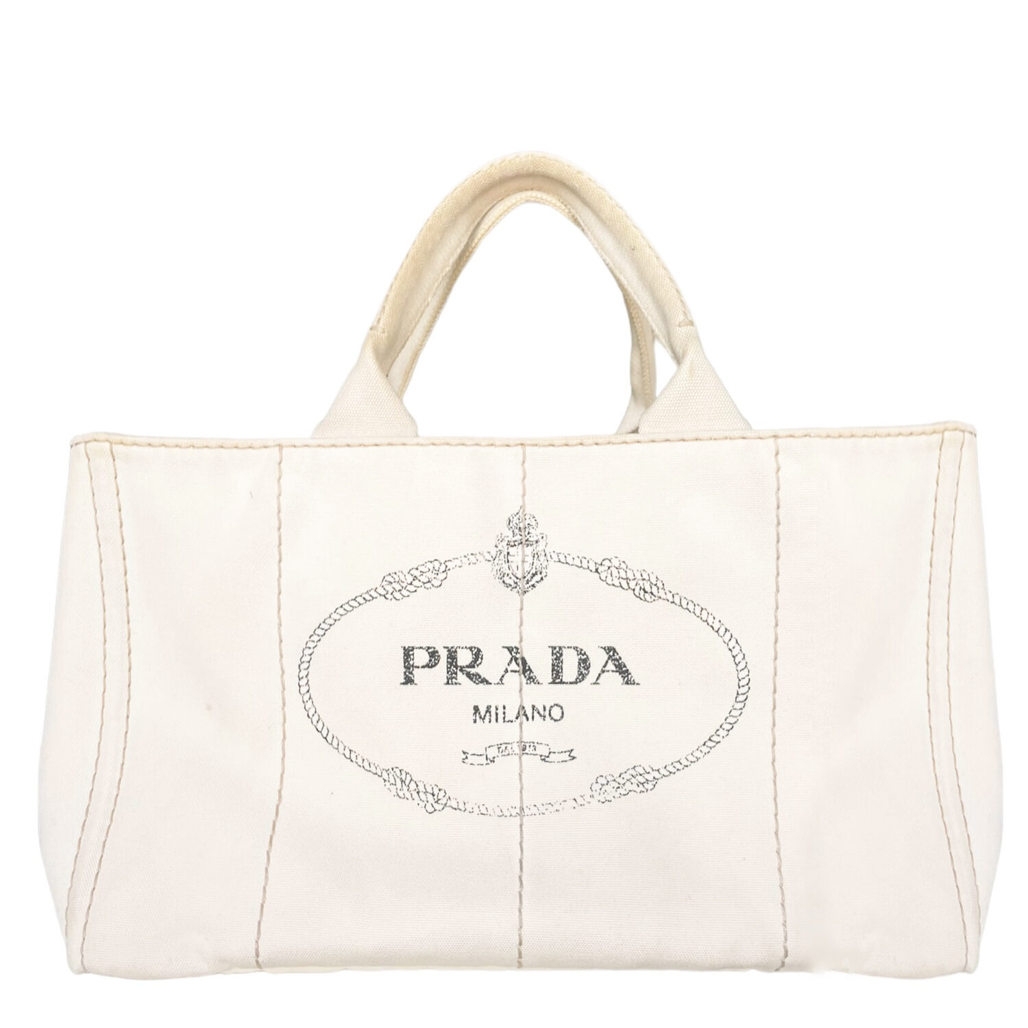 Vintage Prada Logo Canapa Tote in Cream | NITRYL
