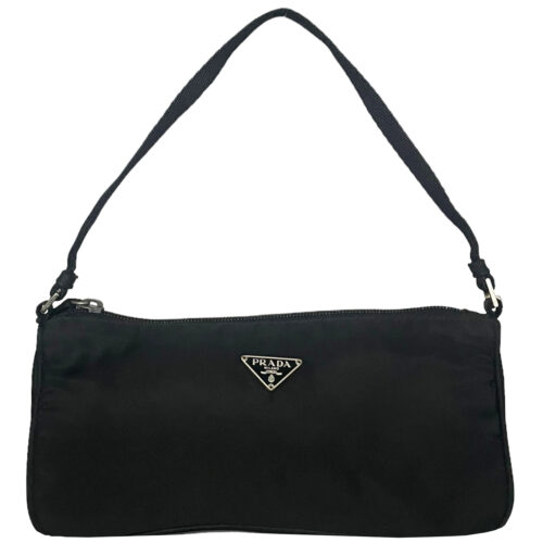 Vintage Prada Nylon Shoulder Bag in Black / Silver | NITRYL