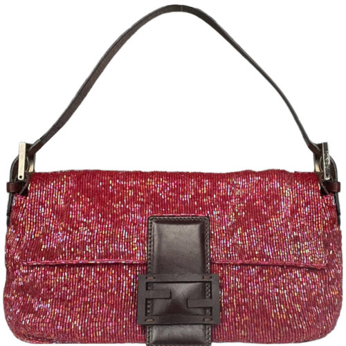 Vintage Fendi Beaded Shoulder Baguette Bag in Red | NITRYL