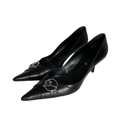 Vintage Dior Cursive Logo Leather Heels in Black UK 7 | NITRYL