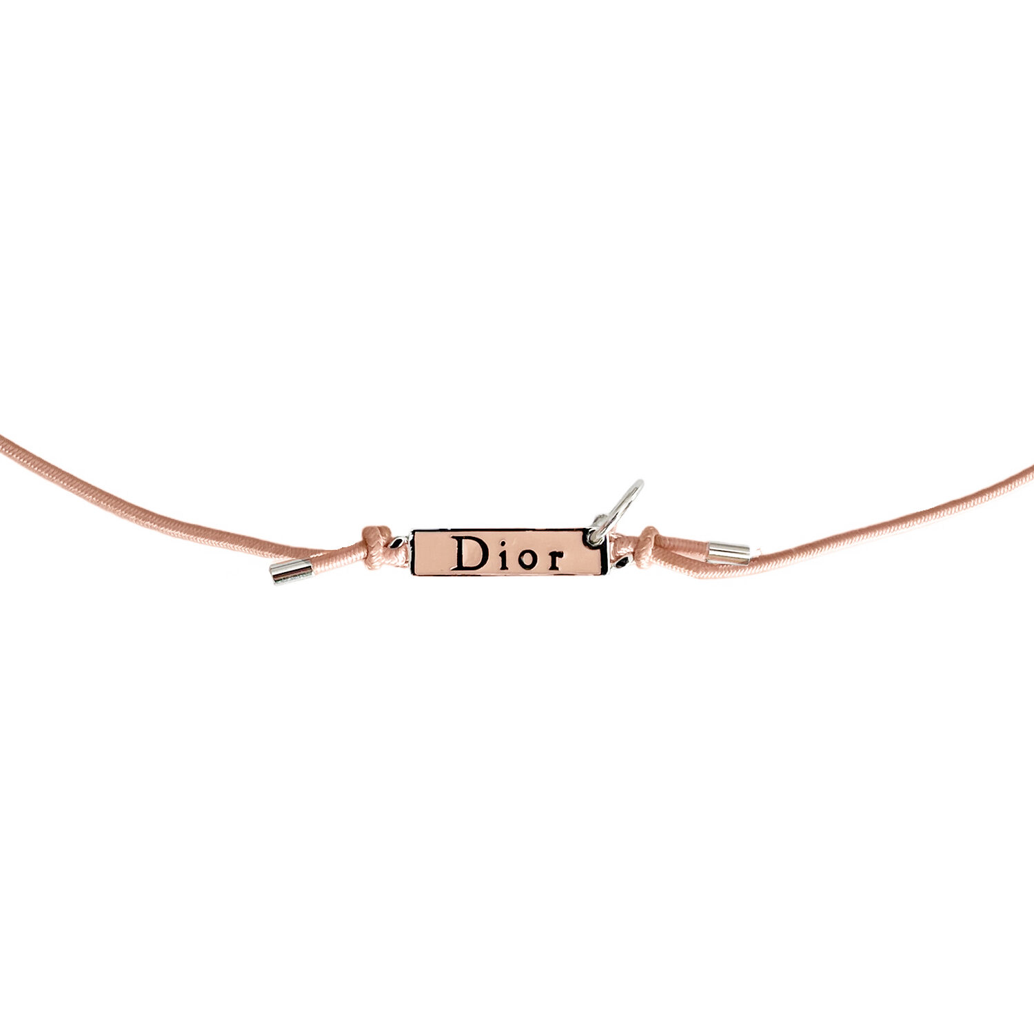 Vintage Dior Logo Piercing Elastic Choker Necklace in Baby Pink / Silver | NITRYL