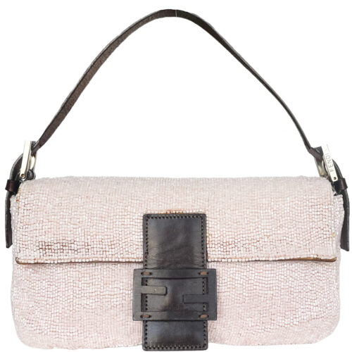Vintage Fendi Beaded Shoulder Baguette Bag in Pale Pink | NITRYL