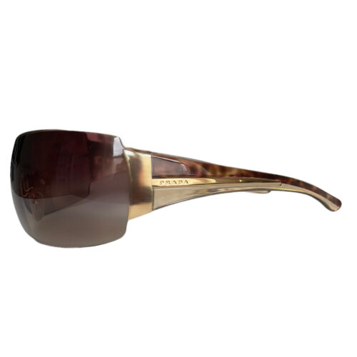 Vintage Prada Logo Shield Sunglasses in Brown / Gold | NITRYL
