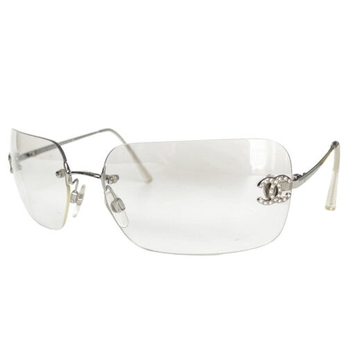 Vintage Chanel Diamante Rimless Sunglasses in Clear / Silver | NITRYL