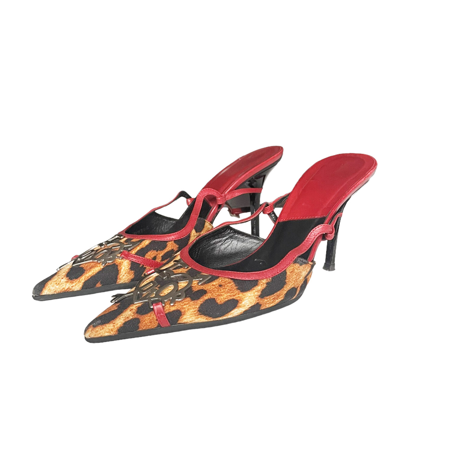 Vintage Dior 'I Love Dior' Leopard Sling Back Heels in Brown / Red UK 3 | NITRYL