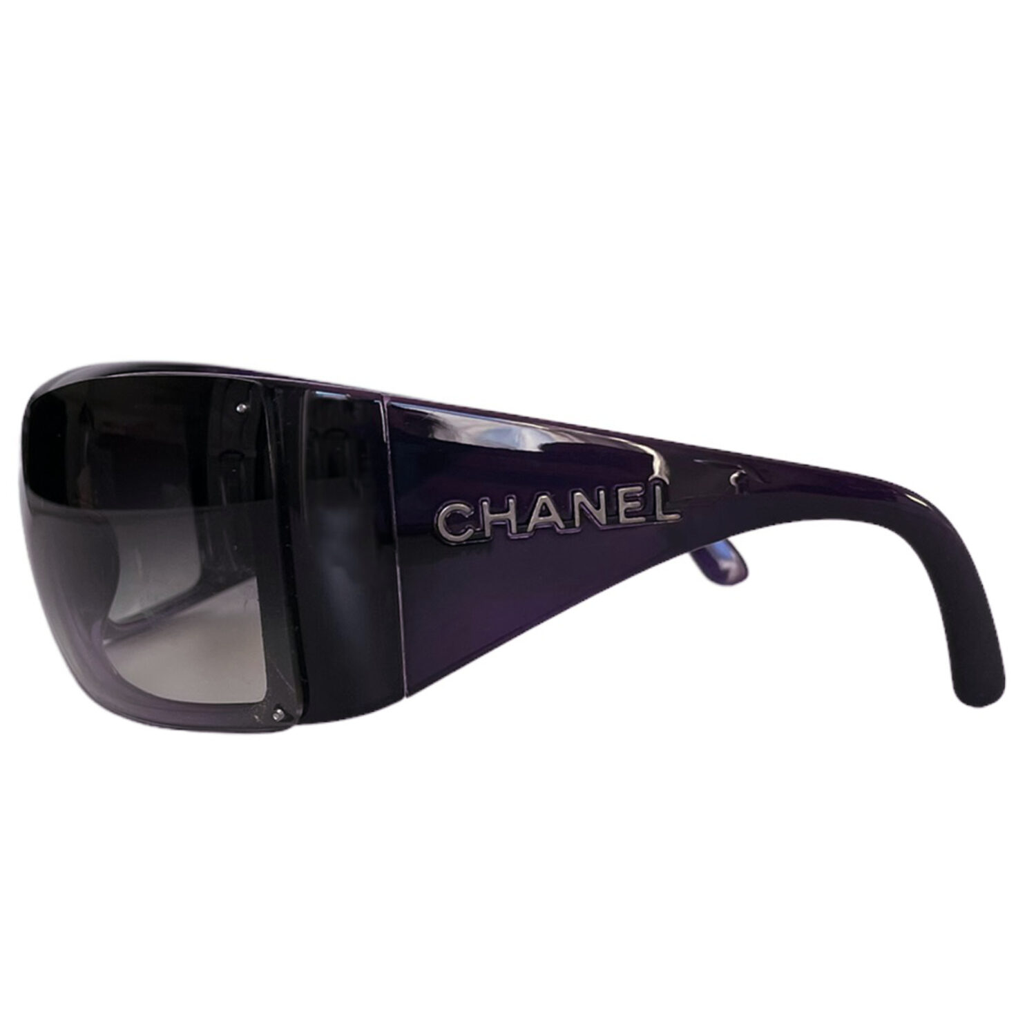 Vintage Chanel Spellout Wraparound Sunglasses in Purple | NITRYL