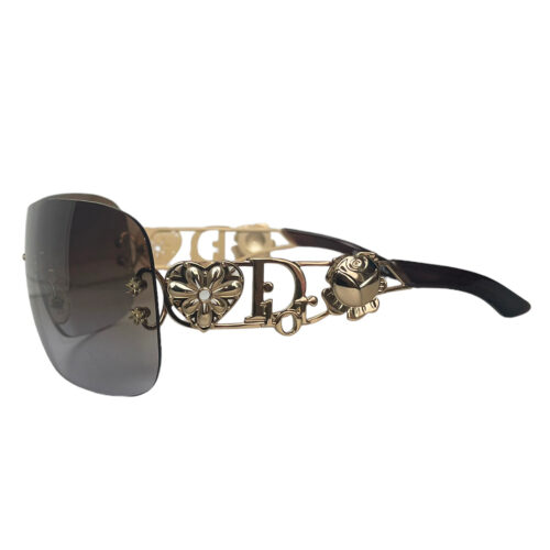 Vintage Dior Spuns Logo Shield Sunglasses in Brown / Gold | NITRYL