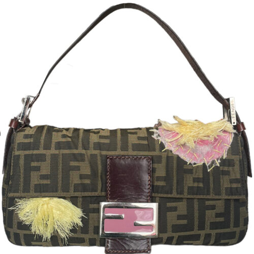 Vintage Fendi Zucca Flower Shoulder Baguette Bag in Brown / Pink | NITRYL