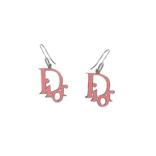 Vintage Dior Logo Earrings in Pink / Silver | NITRYL