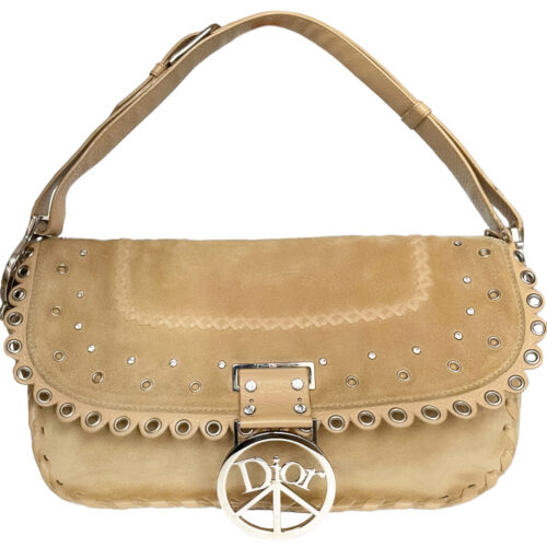 Vintage Dior Suede Peace Shoulder Bag in Beige | NITRYL