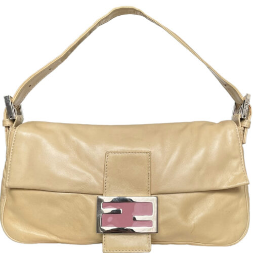 Vintage Fendi Leather Shoulder Baguette Bag in Beige / Pink | NITRYL