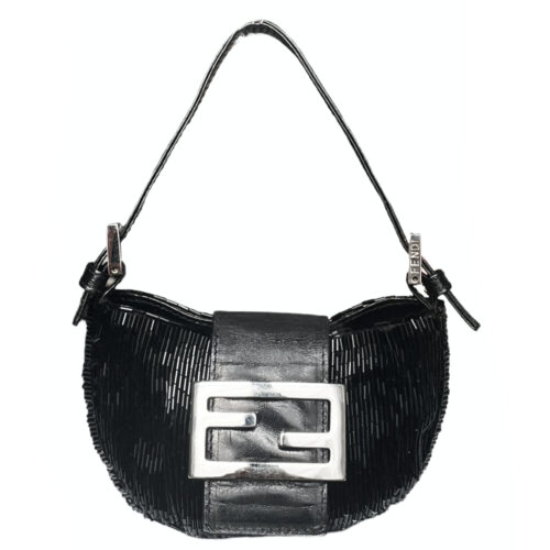 Vintage Fendi Beaded Mini Croissant Bag in Black / Silver | NITRYL