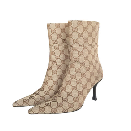 Vintage Gucci Monogram Heeled Ankle Boots in Beige UK 3 | NITRYL