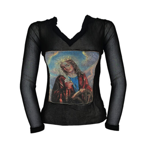 Vintage Dolce and Gabbana Virgin Mary Mesh Top in Black Size L | NITRYL
