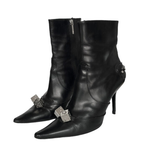 Vintage Dior Dice Leather Boots in Black / Silver UK 4 | NITRYL