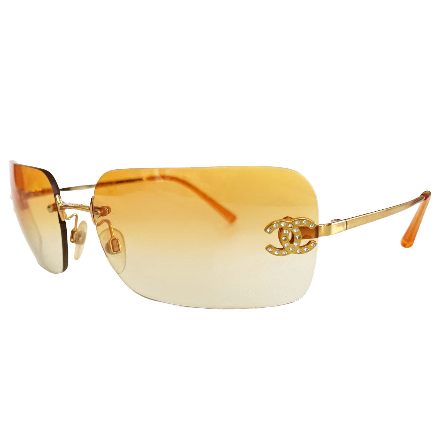 Vintage Chanel Diamante Rimless Ombre Sunglasses in Orange | NITRYL
