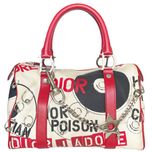 Vintage Dior Hardcore Piercing Boston Bag in White / Red | NITRYL