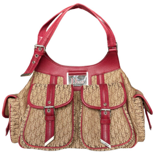 Vintage Dior Monogram Pocket Shoulder Bag in Beige / Red | NITRYL