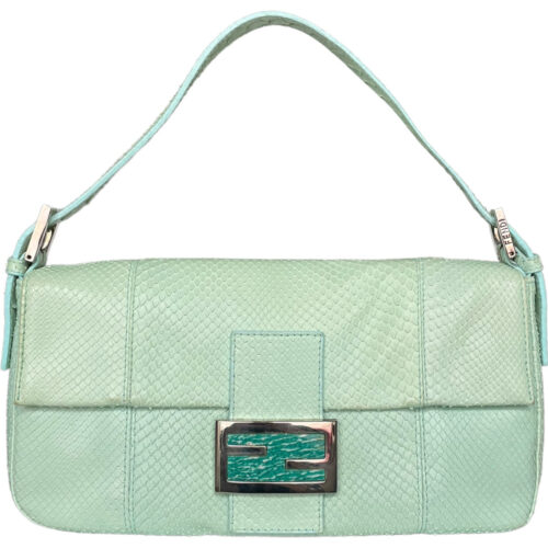 Vintage Fendi Python Snakeskin Shoulder Baguette Bag in Green / Turquoise | NITRYL