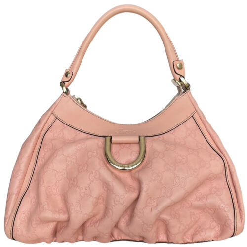 Vintage Gucci Monogram Leather Hobo Shoulder Bag in Baby Pink | NITRYL