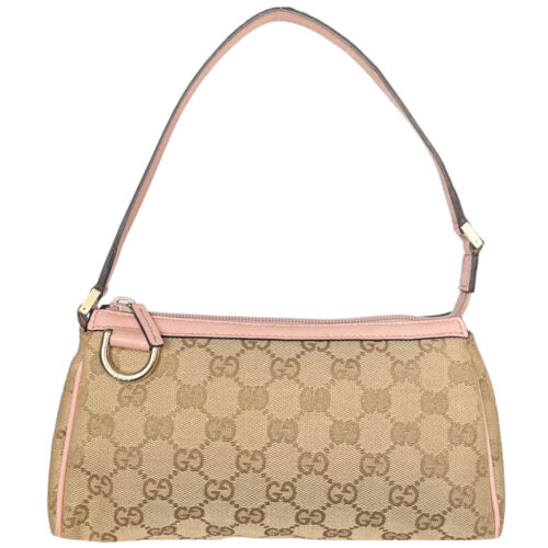 Vintage Gucci Monogram Mini Pochette Shoulder Bag in Beige / Baby Pink | NITRYL