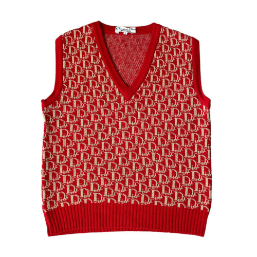 Vintage Dior Monogram Knit Sweater Vest in Red Size M | NITRYL