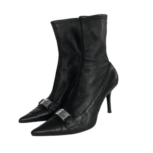 Vintage Dior Logo Leather Sock Boots in Black UK 5 | NITRYL