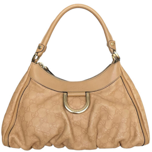Vintage Gucci Monogram Leather Hobo Shoulder Bag in Tan Brown | NITRYL