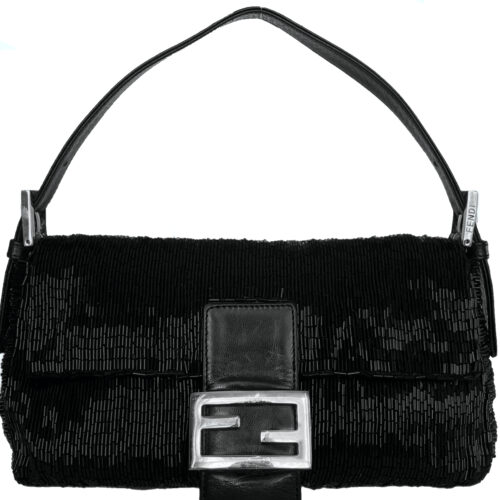 Vintage Fendi Beaded Shoulder Baguette Bag in Black / Silver