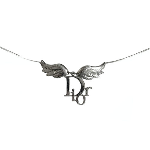 Vintage Dior Logo Wings Necklace in Silver | NITRYL