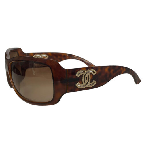Vintage Chanel Oversized Logo Sunglasses in Tortoiseshell Brown / Gold | NITRYL
