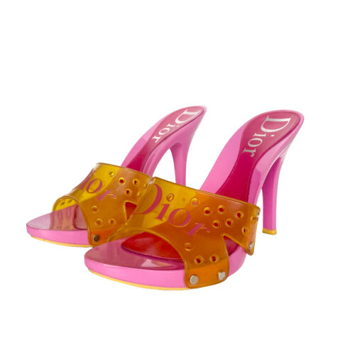 Vintage DIor Logo Jelly Heels in Pink / Orange UK 6.5 NITRYL