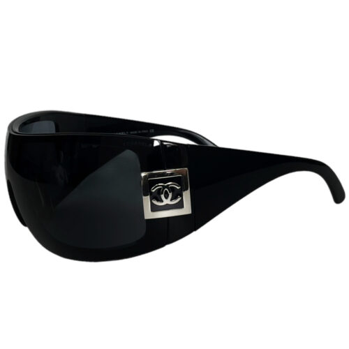Vintage Chanel Ski Oversized Shield Sunglasses in Black / Silver | NITRYL