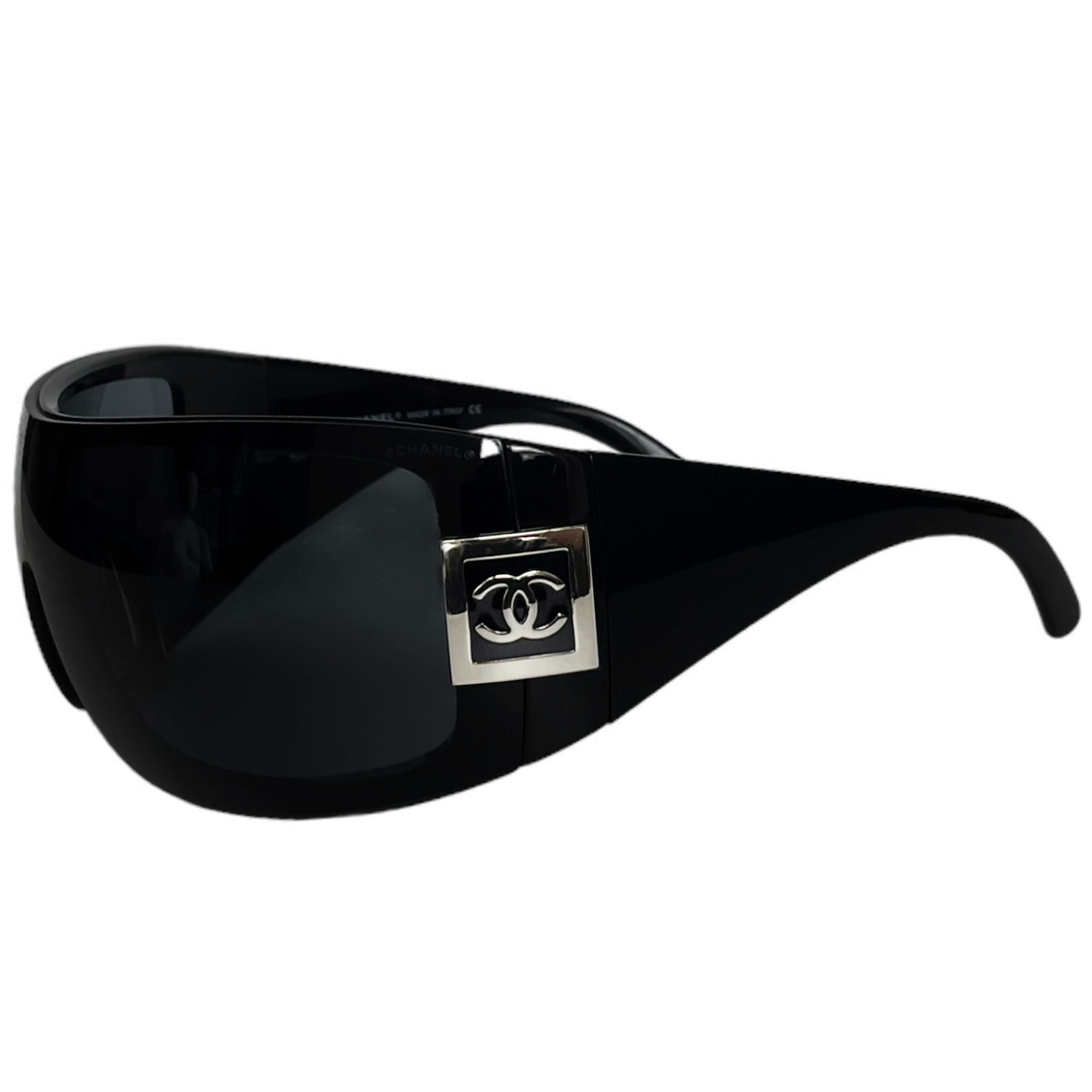 Chanel Black Gray Shield Sunglasses For Sale at 1stDibs