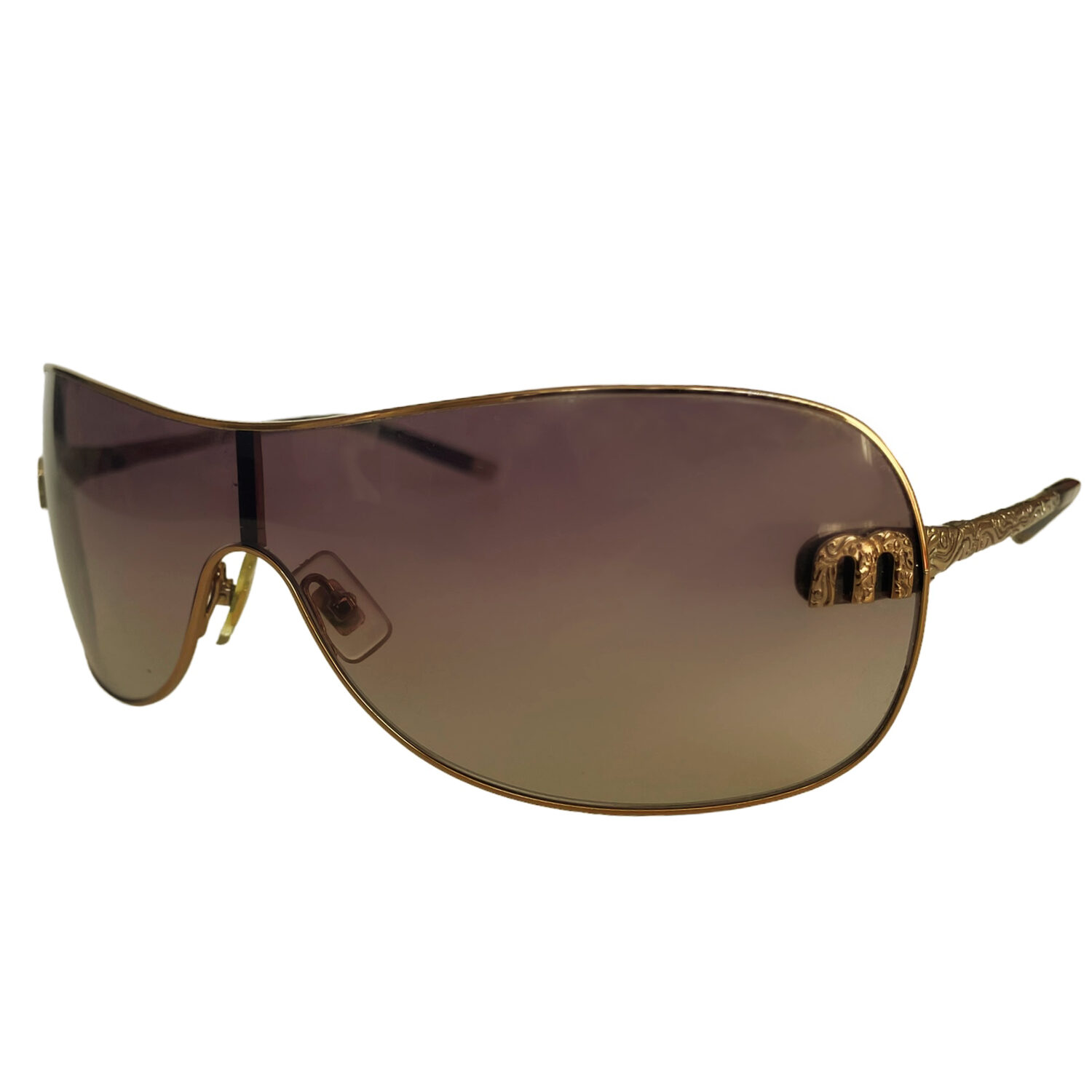 Vintage Miu Miu Rimless Oversized Shield Sunglasses in Brown | NITRYL