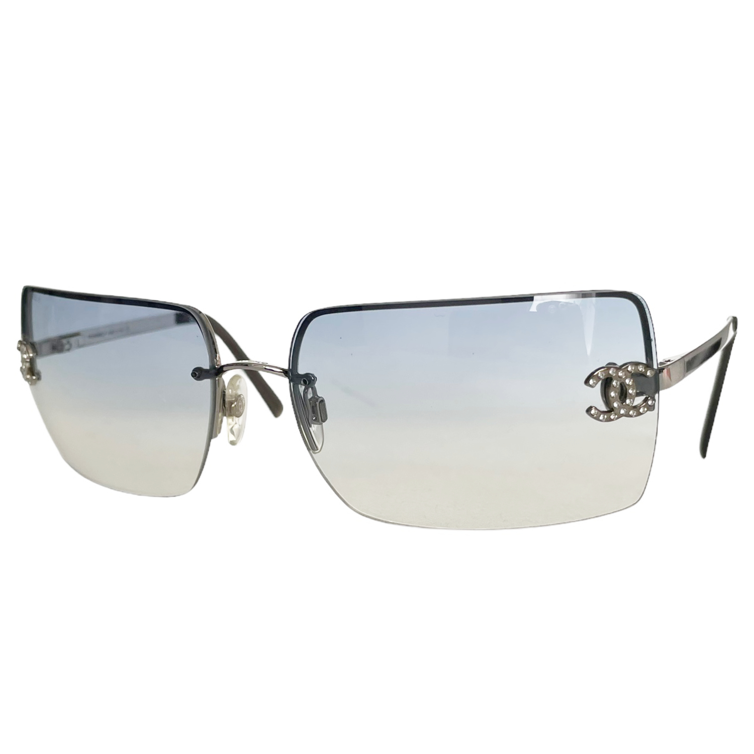 Chanel Diamante Rimless Sunglasses in Baby Blue / Silver Nitryl