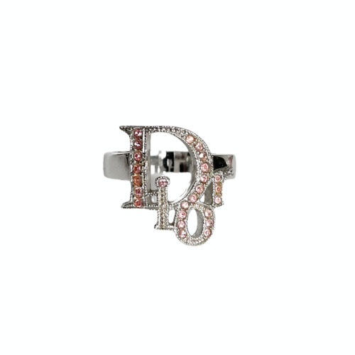 Vintage Dior Diamante Logo Ring in Silver / Pink | NITRYL