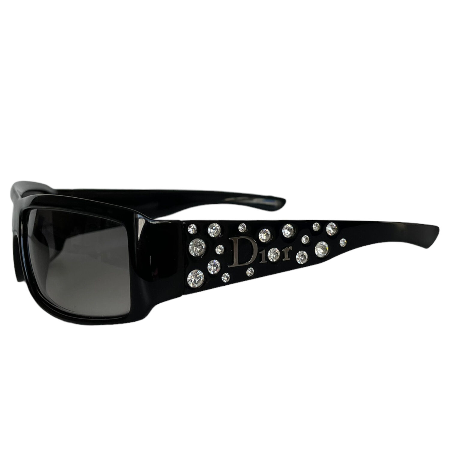 Vintage Dior Crystal Logo Chunky Sunglasses in Black | NITRYL