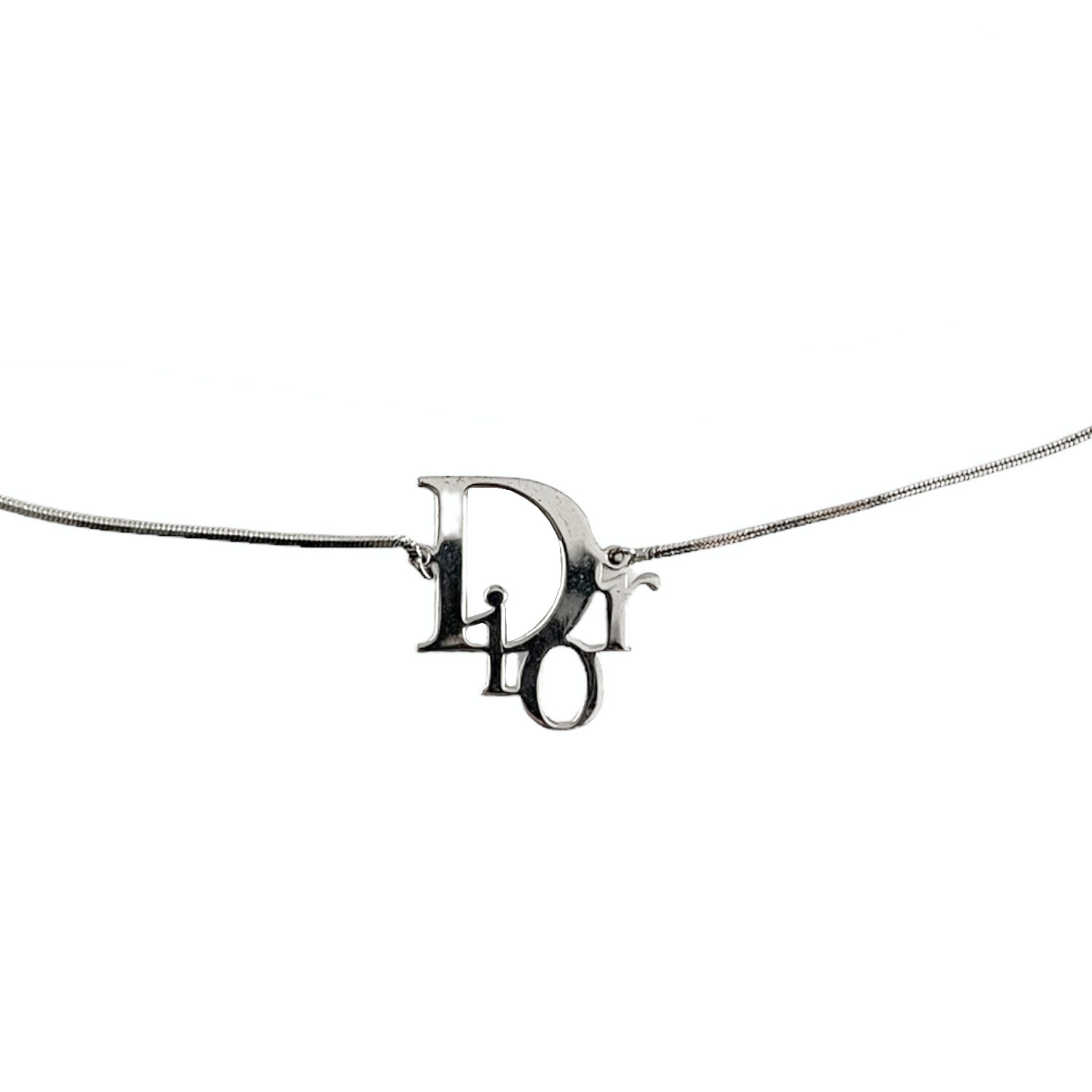 Vintage Dior Logo Monogram Choker Necklace in Silver | NITRYL