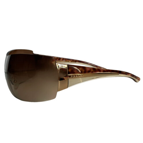 Vintage Prada Logo Rimless Shield Sunglasses in Brown / Gold | NITRYL
