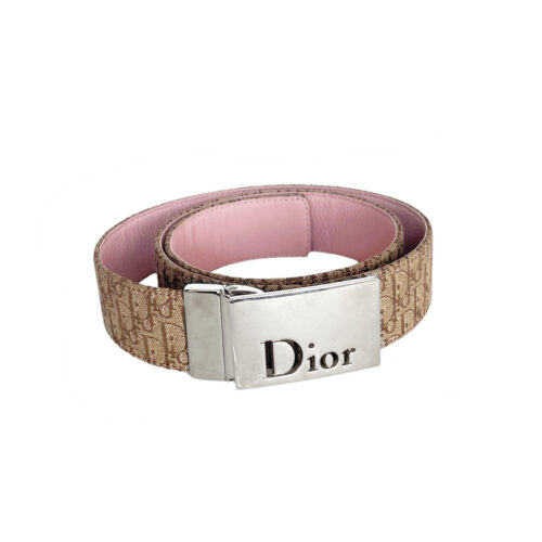 Vintage Dior Logo Buckle Monogram Belt in Beige / Baby Pink | NITRYL