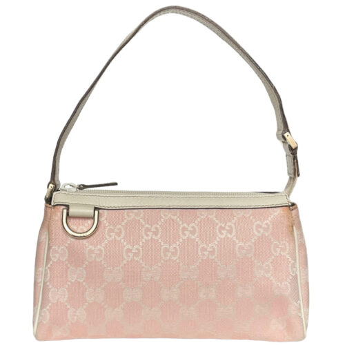 Vintage Gucci Monogram Mini Pochette Shoulder Bag in Baby Pink / White | NITRYL