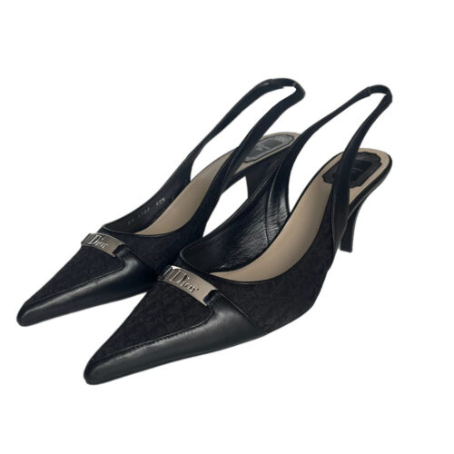 Vintage Dior Monogram Logo Sling Back Mule Heels in Black UK 6.5 / 7 | NITRYL